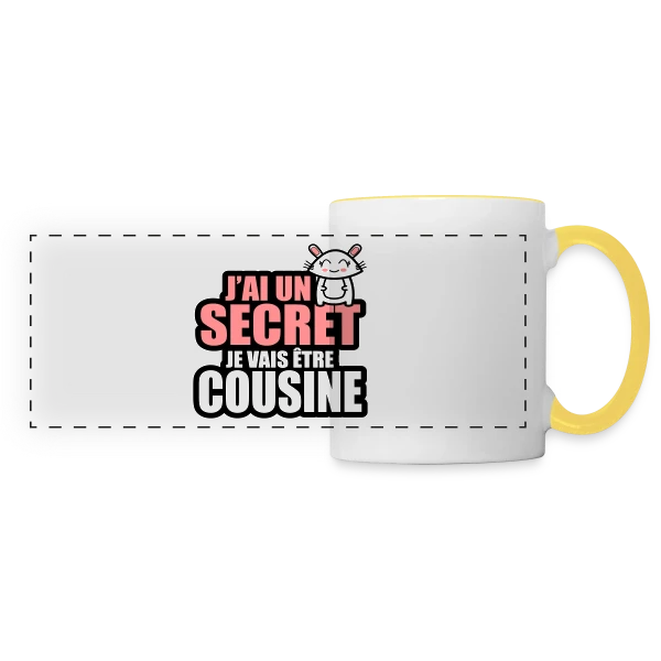 J'ai un Secret : Je Deviens Cousine ! Annonce Fun sur Mug panoramique contrasté et blanc