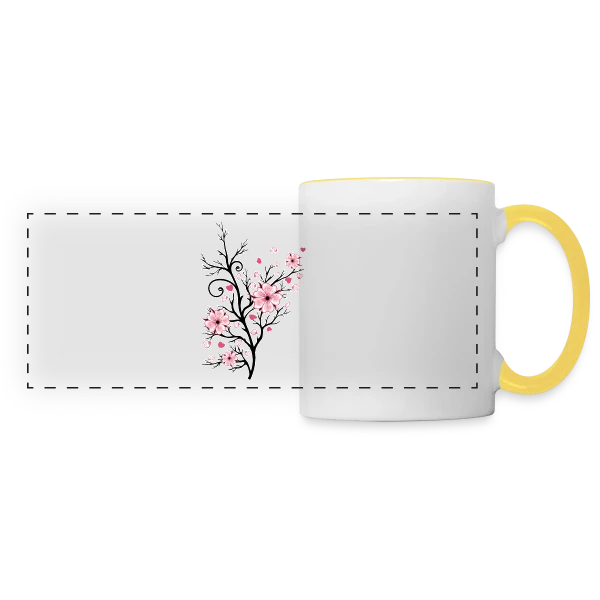 Cerisier Fleuri Cœurs sur Mug panoramique contrasté et blanc