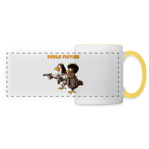 Poule Fiction sur Mug panoramique contrasté et blanc
