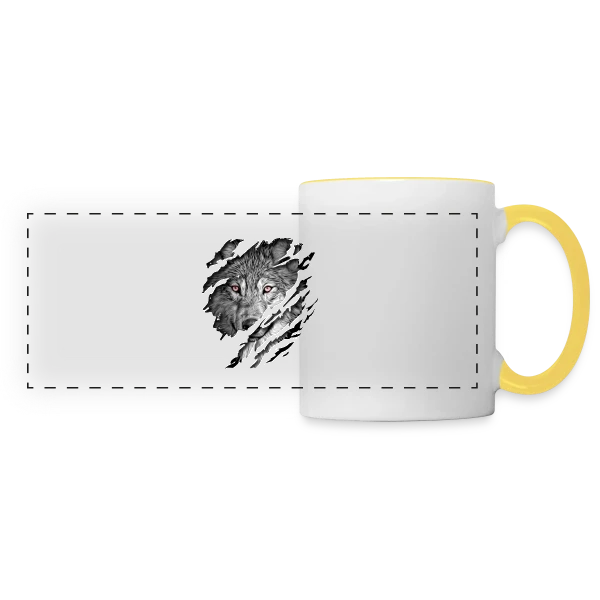 Loup Déchiré Yeux Rouges sur Mug panoramique contrasté et blanc