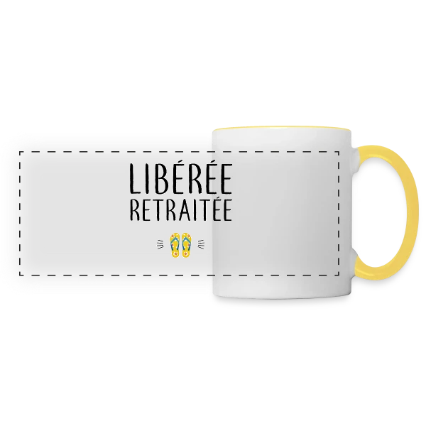 'Libérée Retraitée' - L'Humour pour Célébrer Sa Nouvelle Vie sur Mug panoramique contrasté et blanc