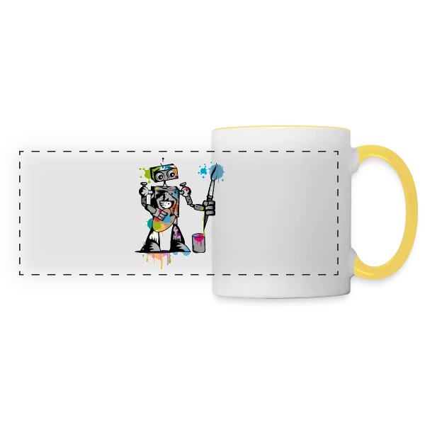 Le Robot Artiste au Pinceau sur Mug panoramique contrasté et blanc