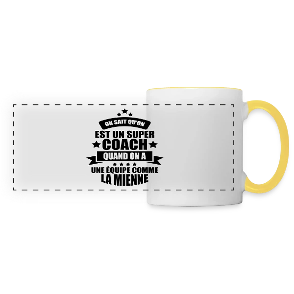 Humour Coach : Fier d'être un Super Coach sur Mug panoramique contrasté et blanc
