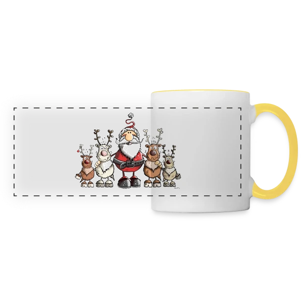 Père Noël entouré de rennes - Scène hivernale sur Mug panoramique contrasté et blanc