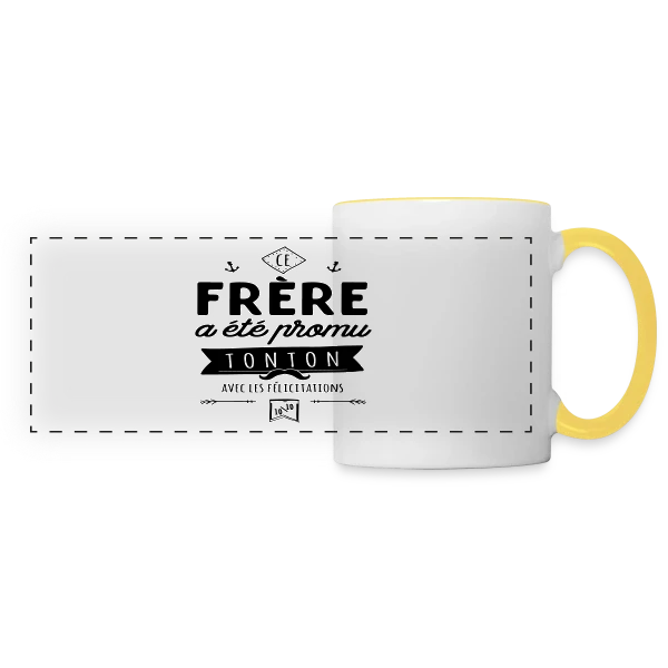 "Frère Promu Tonton" - Annonce Originale de Grossesse sur Mug panoramique contrasté et blanc