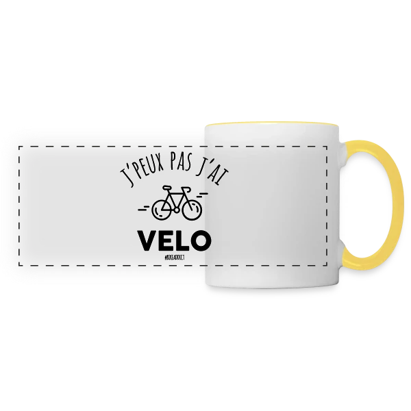 J'peux Pas, J'ai Vélo ! T-shirt Humour Cycliste sur Mug panoramique contrasté et blanc