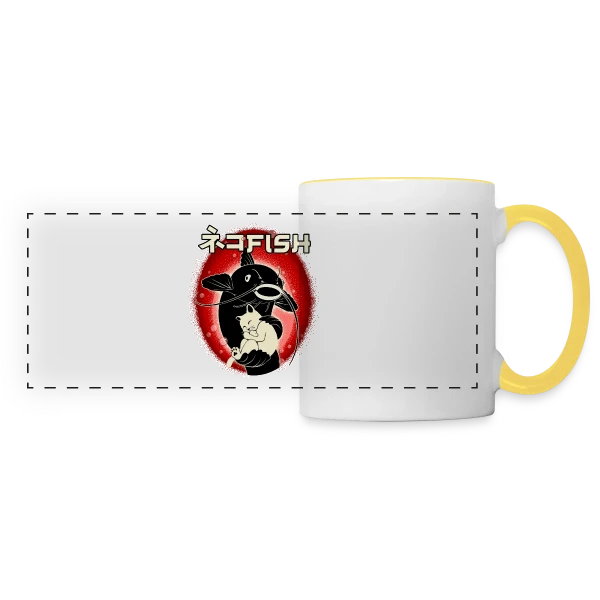Amitié Insolite : Chat & Poisson-Chat sur Mug panoramique contrasté et blanc