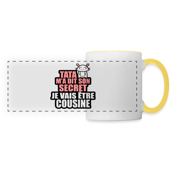 Annonce Grossesse : Tata M'a Dit Son Secret, Je Vais Être Cousine sur Mug panoramique contrasté et blanc