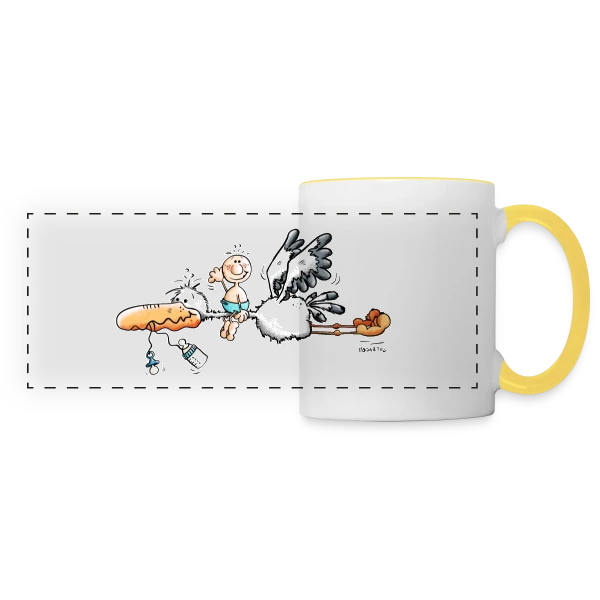 La Cigogne Apporte le Bonheur Bébé sur Mug panoramique contrasté et blanc