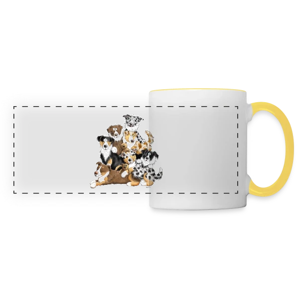 Berger Australien Rigolo : Le Chaos Adorable sur Mug panoramique contrasté et blanc
