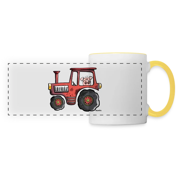 Le Cochon Conducteur de Tracteur sur Mug panoramique contrasté et blanc