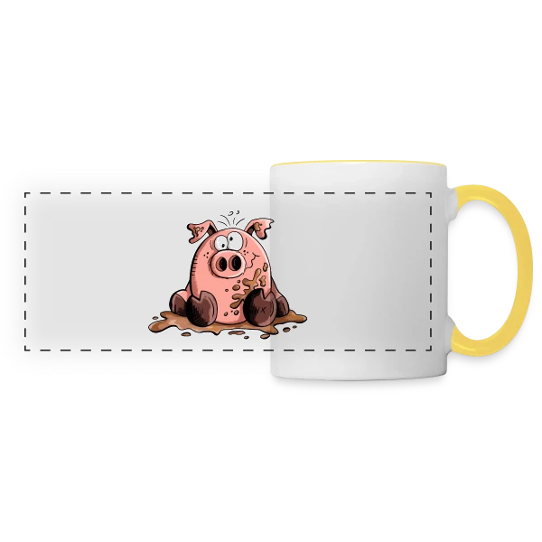 Cochon dans la boue - Animal de la ferme sur Mug panoramique contrasté et blanc
