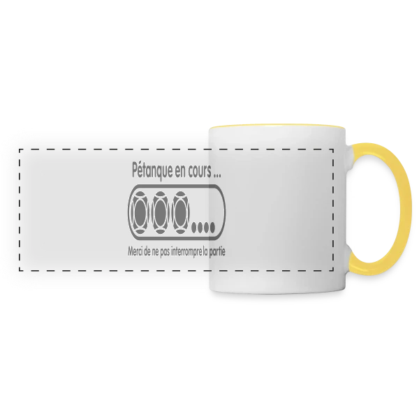 Pétanque en Cours : Ne Dérangez Pas ! sur Mug panoramique contrasté et blanc