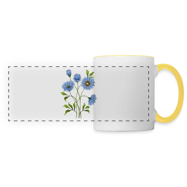 Éclat Floral Bleu sur Mug panoramique contrasté et blanc