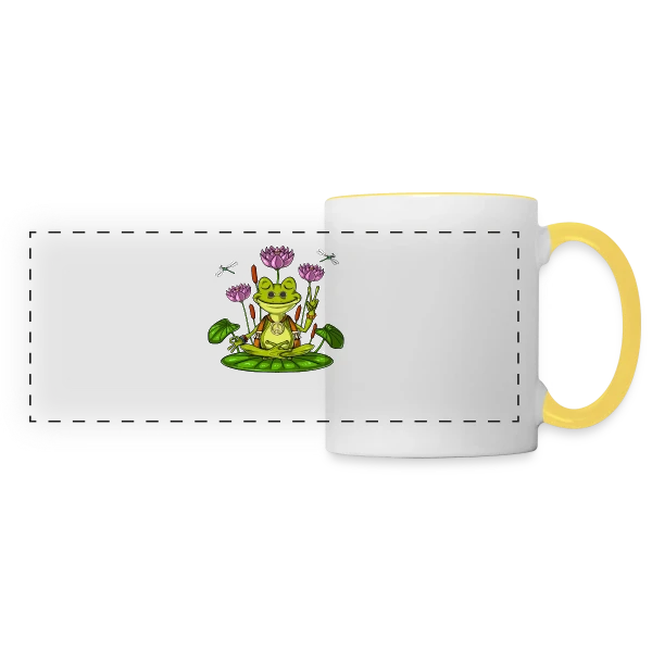Grenouille Zen Hippie sur Mug panoramique contrasté et blanc