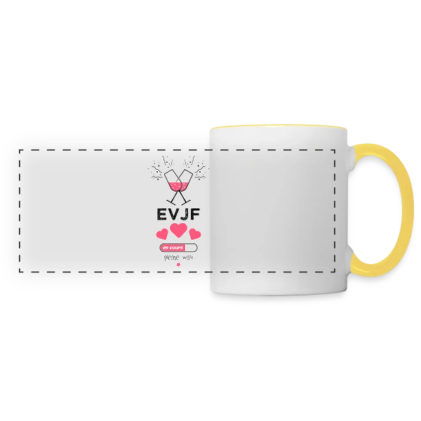 EVJF en cours, patientez ! sur Mug panoramique contrasté et blanc