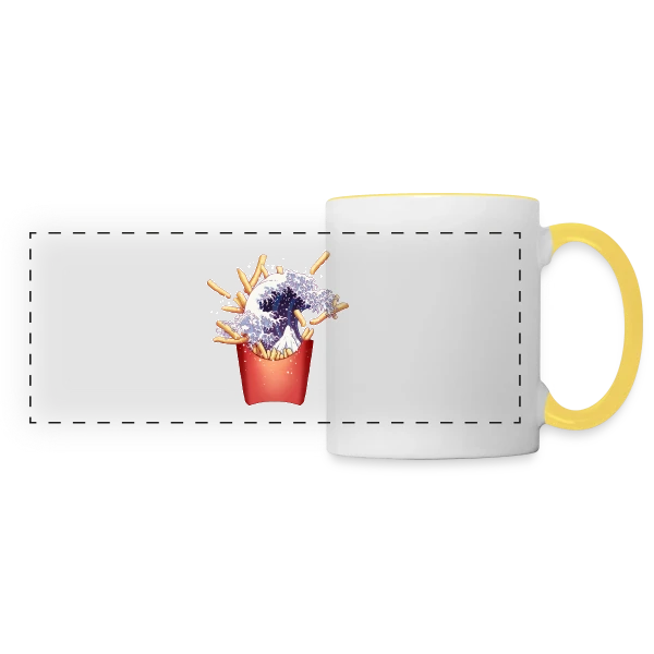 La Grande Vague de Kanagawa et Frites sur Mug panoramique contrasté et blanc