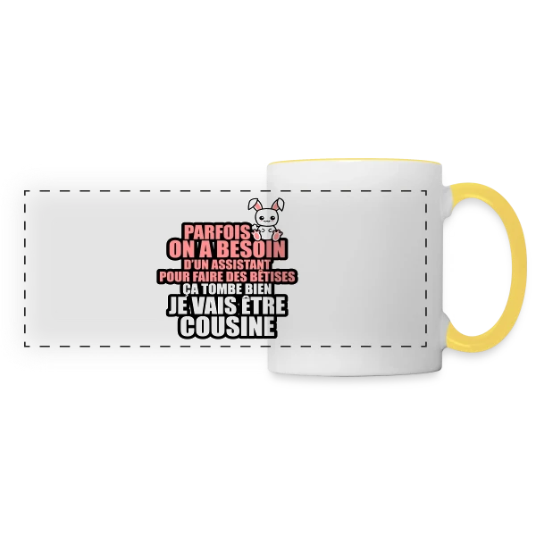 Humour Future Cousine : Besoin D'un Assistant Pour Bêtises sur Mug panoramique contrasté et blanc