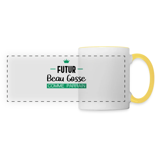 Futur Beau Gosse comme Parrain : T-shirt Humour Naissance sur Mug panoramique contrasté et blanc