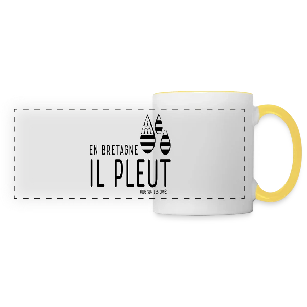 Bretagne Pluie Humour sur Mug panoramique contrasté et blanc