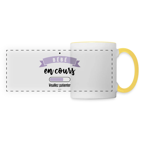 Bébé en Cours : Annonce Humoristique & Originale sur Mug panoramique contrasté et blanc