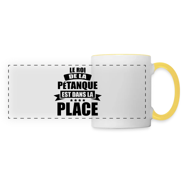 Humour Pétanque : Le Roi est dans la Place ! sur Mug panoramique contrasté et blanc