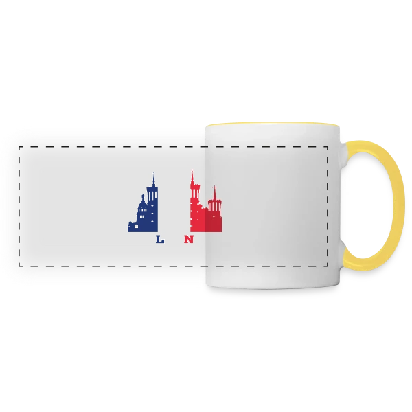 Lyon Monuments Drapeau sur Mug panoramique contrasté et blanc