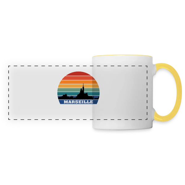 Marseille Skyline Rétro Sunset sur Mug panoramique contrasté et blanc