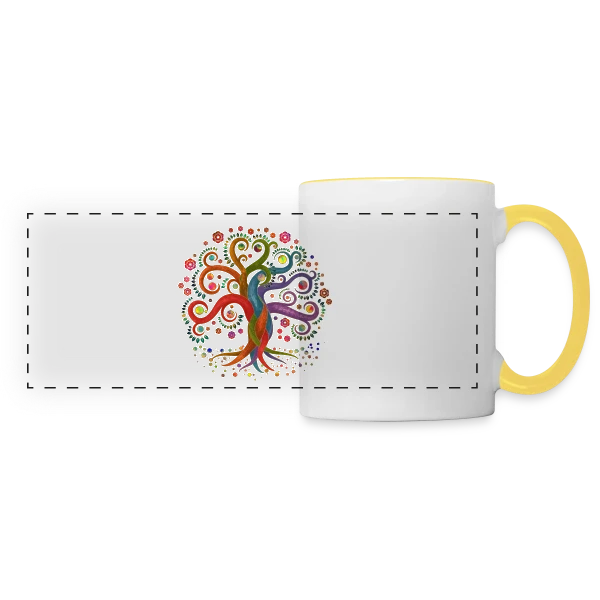 Arbre de Vie Yggdrasil Aquarelle sur Mug panoramique contrasté et blanc