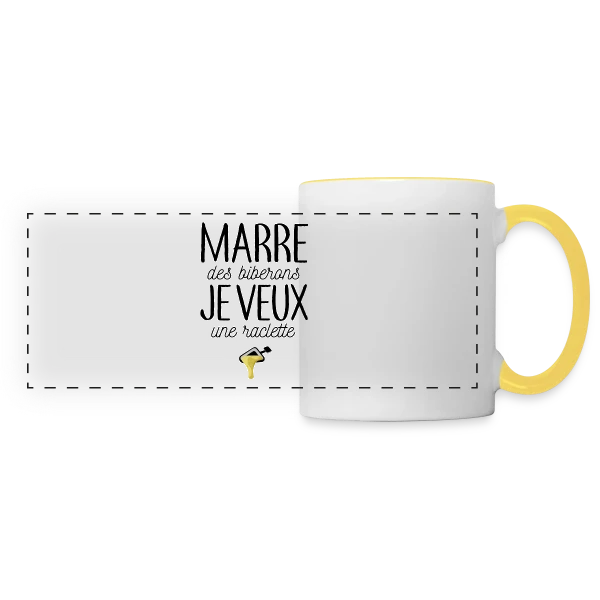 Bébé Gourmand : Marre des Biberons, Je Veux une Raclette ! sur Mug panoramique contrasté et blanc