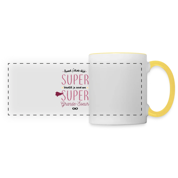 Bientôt Grande Sœur Super Héros sur Mug panoramique contrasté et blanc