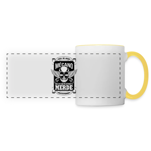 Oui Je suis Mécano, je ne vais pas Réparer ta Merde Gratuitement - Humour Garagiste sur Mug panoramique contrasté et blanc
