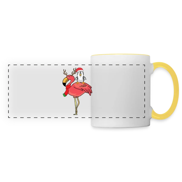 Flamant Rose Noël Renne sur Mug panoramique contrasté et blanc