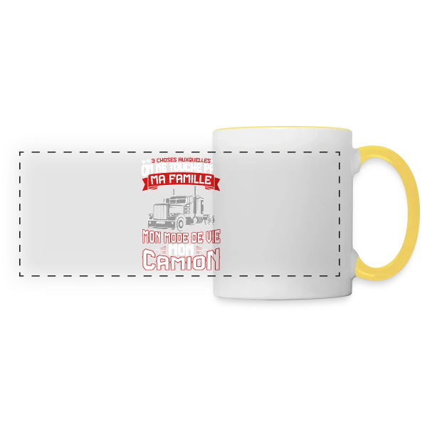 3 Choses Auxquelles on ne Touche Pas : Famille, Vie, Camion - Humour Routier sur Mug panoramique contrasté et blanc
