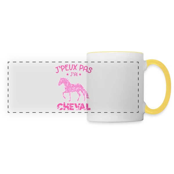 J'peux Pas J'ai Cheval Rose sur Mug panoramique contrasté et blanc