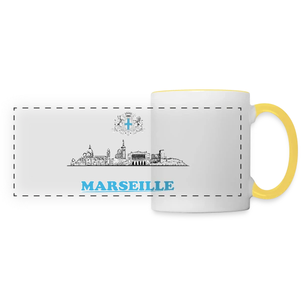 Blason et Skyline Marseille sur Mug panoramique contrasté et blanc