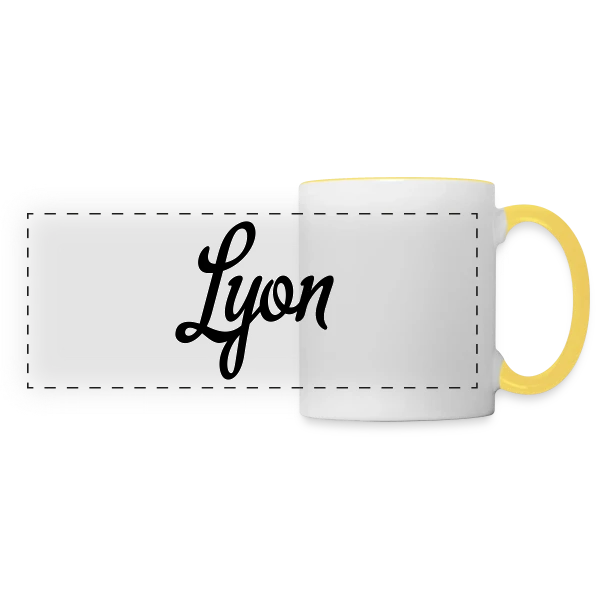 Lyon Calligraphie Élégante sur Mug panoramique contrasté et blanc