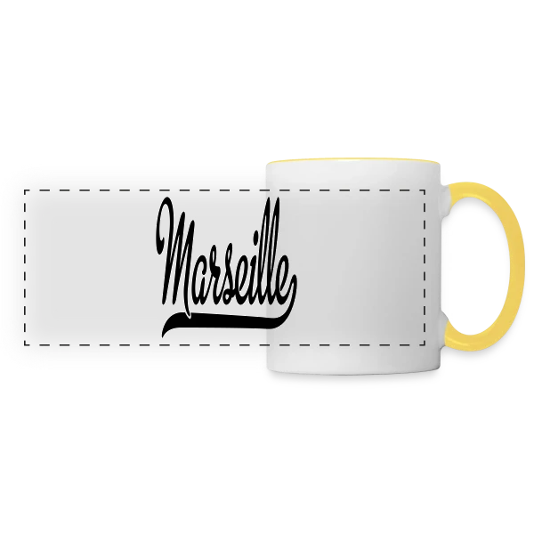 Marseille Calligraphie Élégante sur Mug panoramique contrasté et blanc