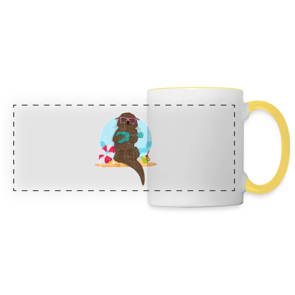 Loutre Musicienne Plage sur Mug panoramique contrasté et blanc