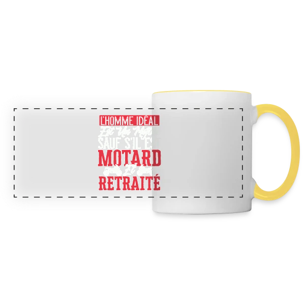 L'Homme Idéal : Motard & Retraité - Humour Moto sur Mug panoramique contrasté et blanc