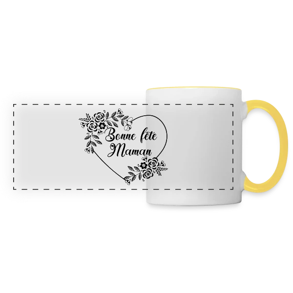 Bonne Fête Maman : Cœur Fleuri Éternel sur Mug panoramique contrasté et blanc