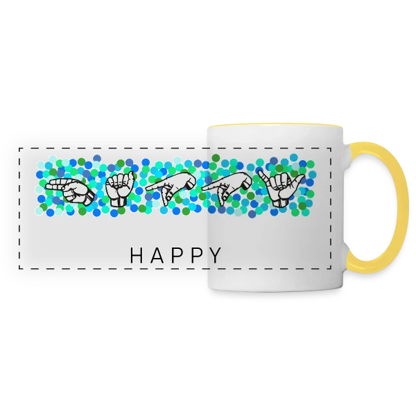 Bonheur en Langue des Signes sur Mug panoramique contrasté et blanc