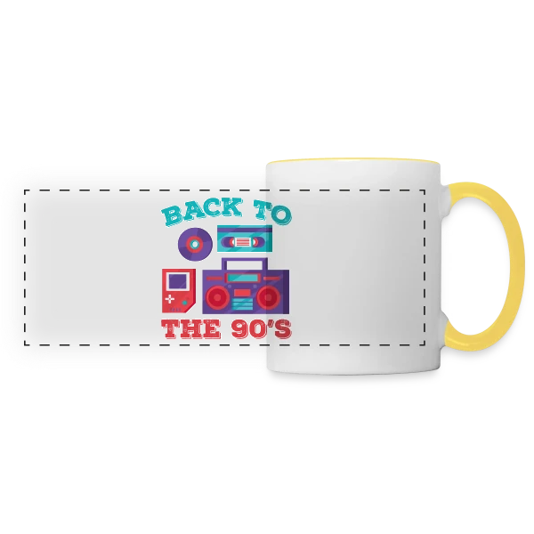 Icônes Rétro Années 90 sur Mug panoramique contrasté et blanc