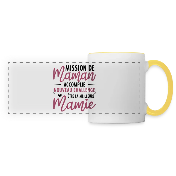 Mission Maman Accomplie : J'deviens Mamie ! Annonce Grossesse sur Mug panoramique contrasté et blanc