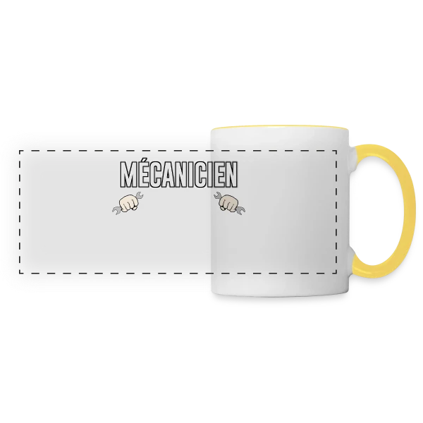 Mécanicien : Mes Tarifs Horaires | T-Shirt Humour Auto sur Mug panoramique contrasté et blanc