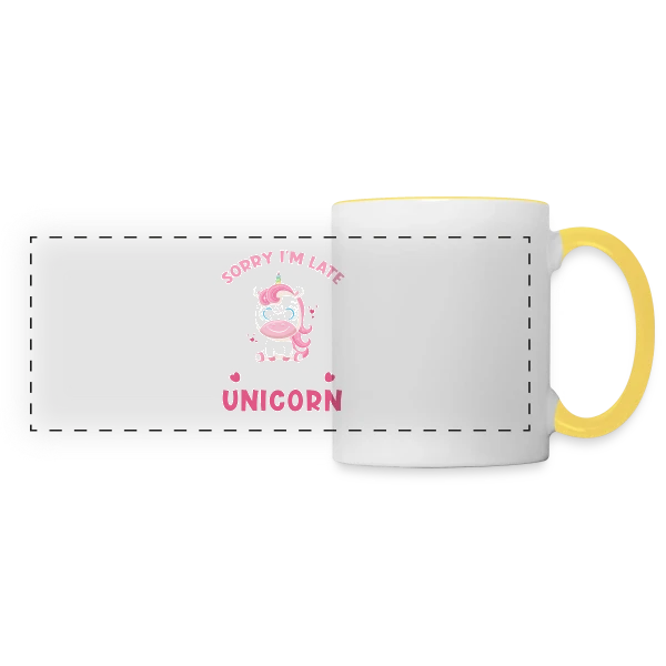 Licorne Mignonne en Retard sur Mug panoramique contrasté et blanc