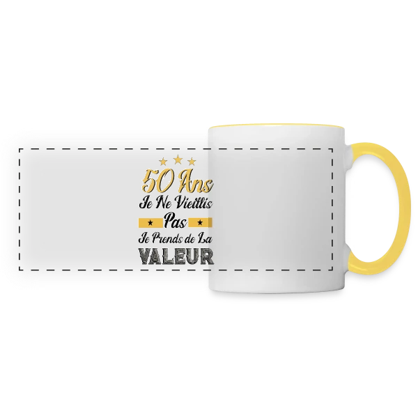 50 Ans Je Prends Valeur sur Mug panoramique contrasté et blanc