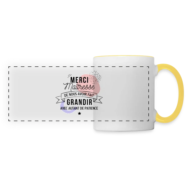 Maîtresse en Or : Merci pour tout ! sur Mug panoramique contrasté et blanc