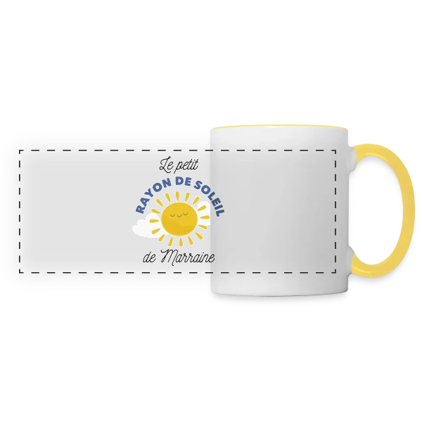 Marraine : Mon Rayon de Soleil sur Mug panoramique contrasté et blanc