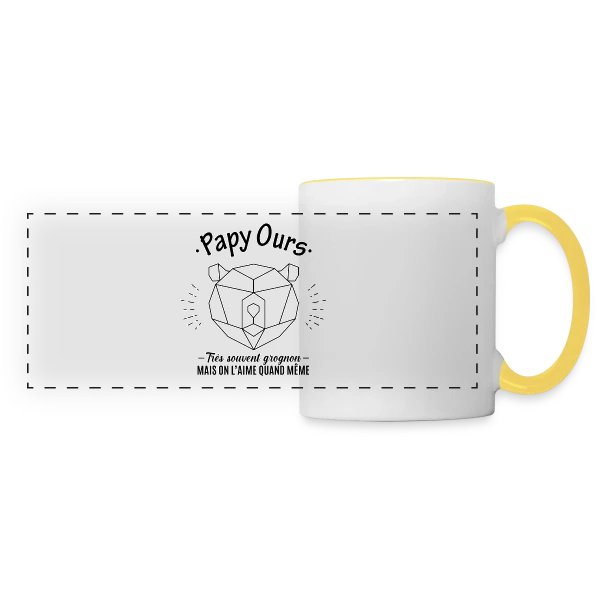 Papy Ours Grognon, Adoré Malgré Tout sur Mug panoramique contrasté et blanc